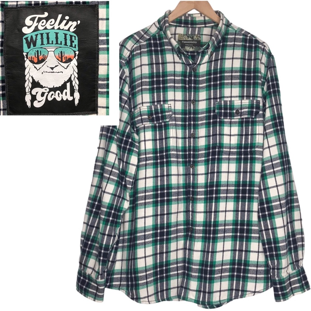 Willie Nelson Cotton Flannel Shirt Button Down Sz XL Shacket Feelin’ Willy Good - Picture 15 of 15